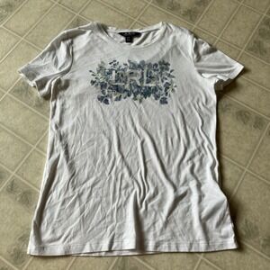 LRL Ralph Lauren Womens Logo Graphic T Shirt Small Blue Floral White Short Slv